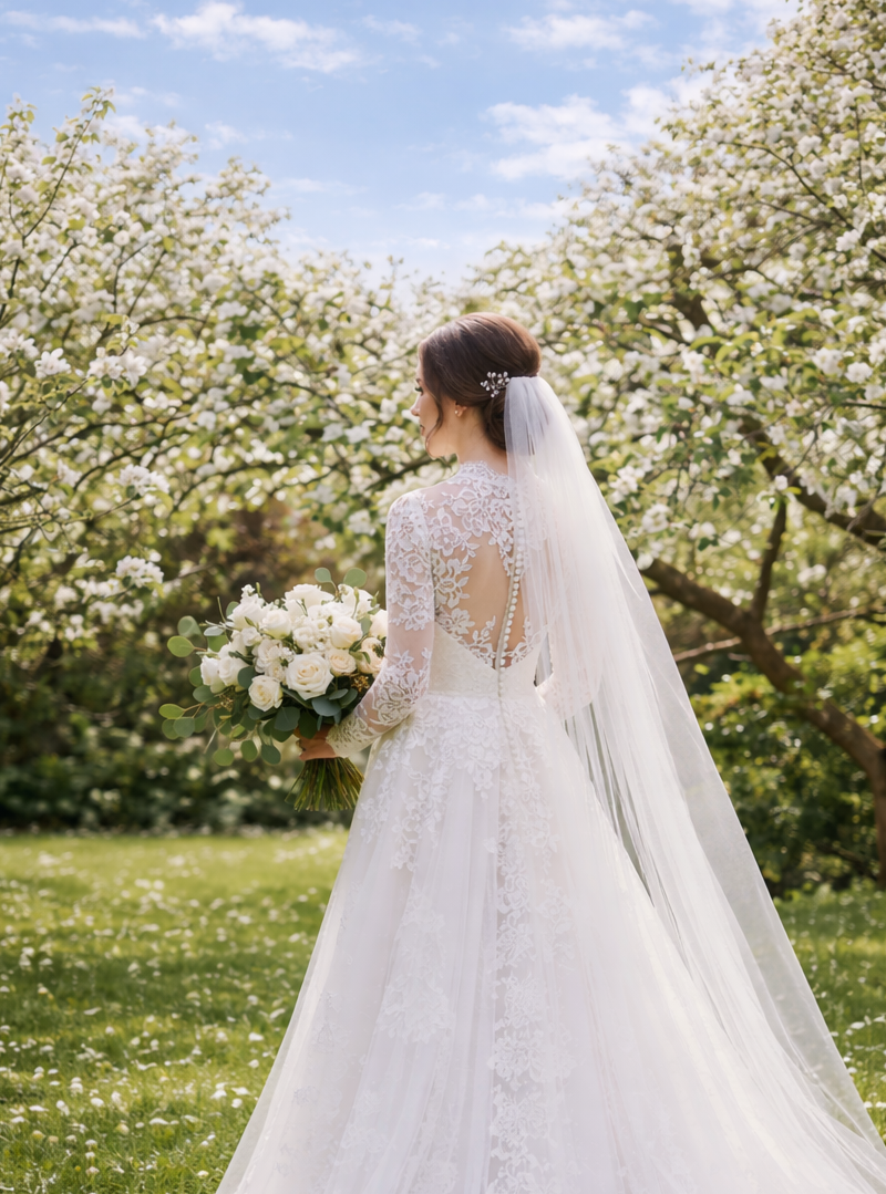 Jeune mariée en robe blanche symbolisant la confiance et la sérénité retrouvées